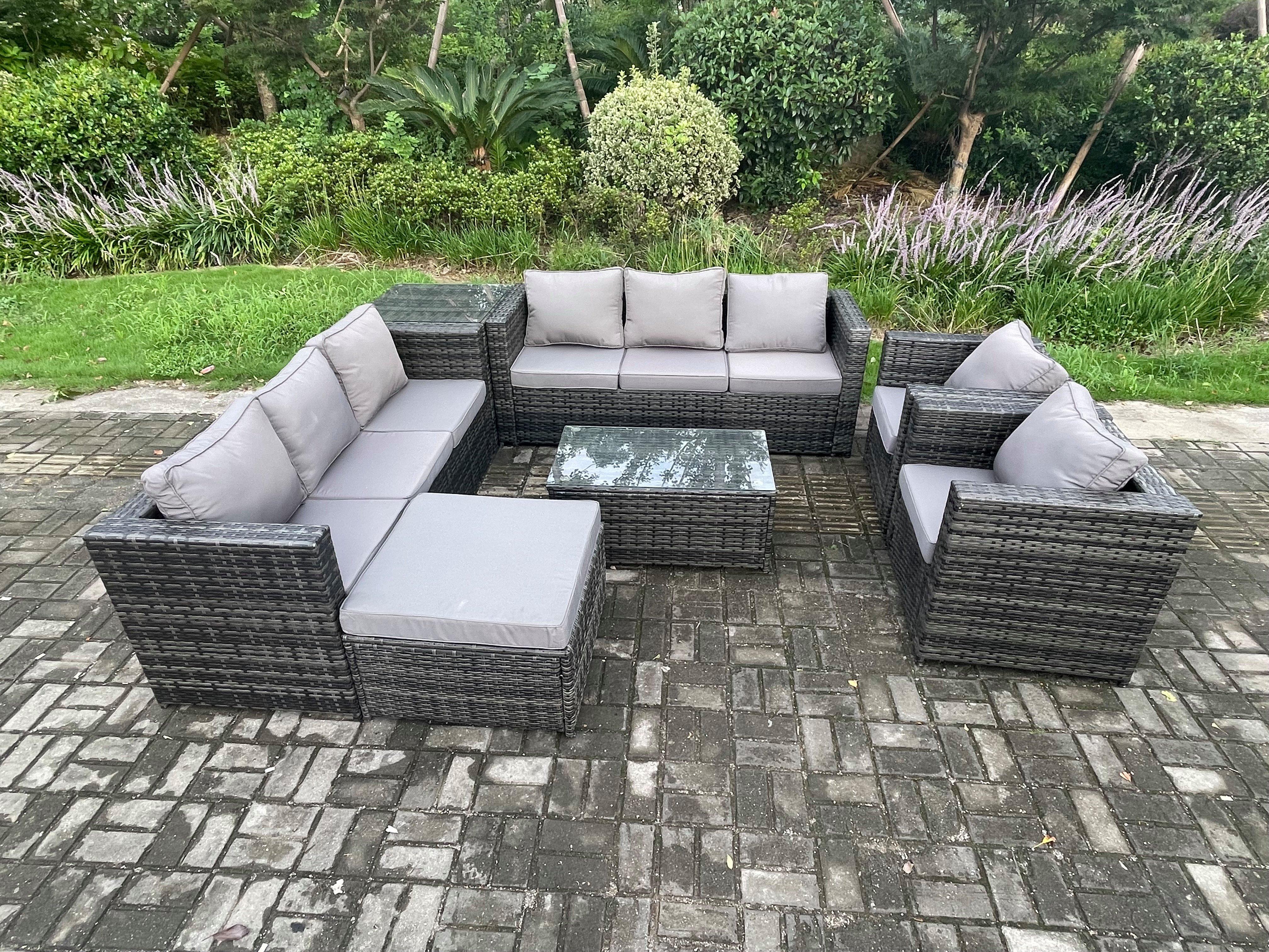 9 Seater Outdoor Lounge Sofa Set Wicker PE Rattan Garden Furniture Set with 2 Armchair Oblong Coffee